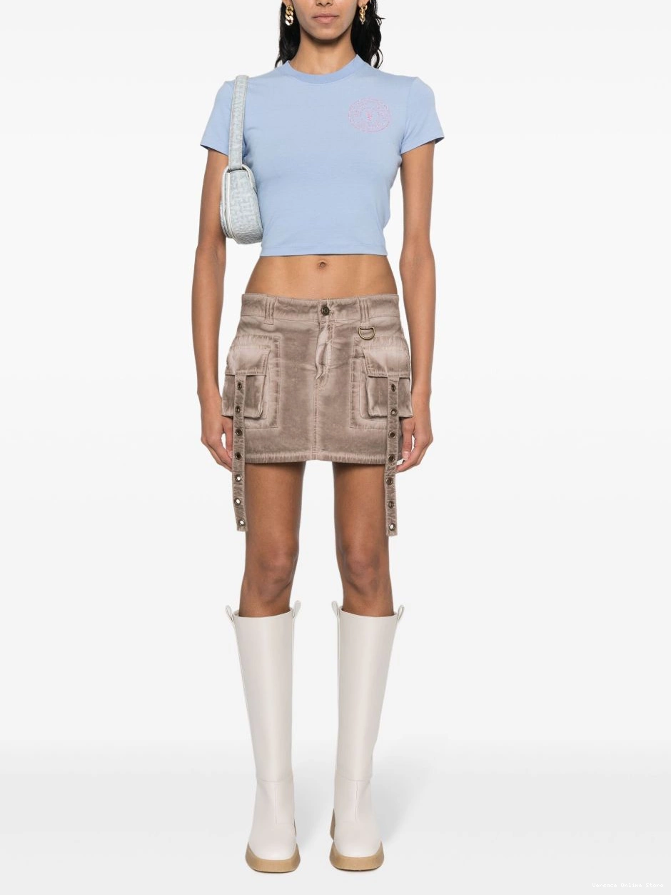 Affordable glitter-logo Versace Couture Jeans T-shirt Women cropped cotton 0811